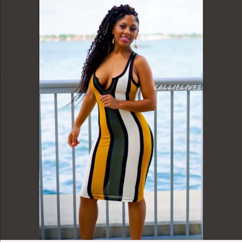 Callie Striped Olives: Mustard Racerback Dress - Picture 3 of 8